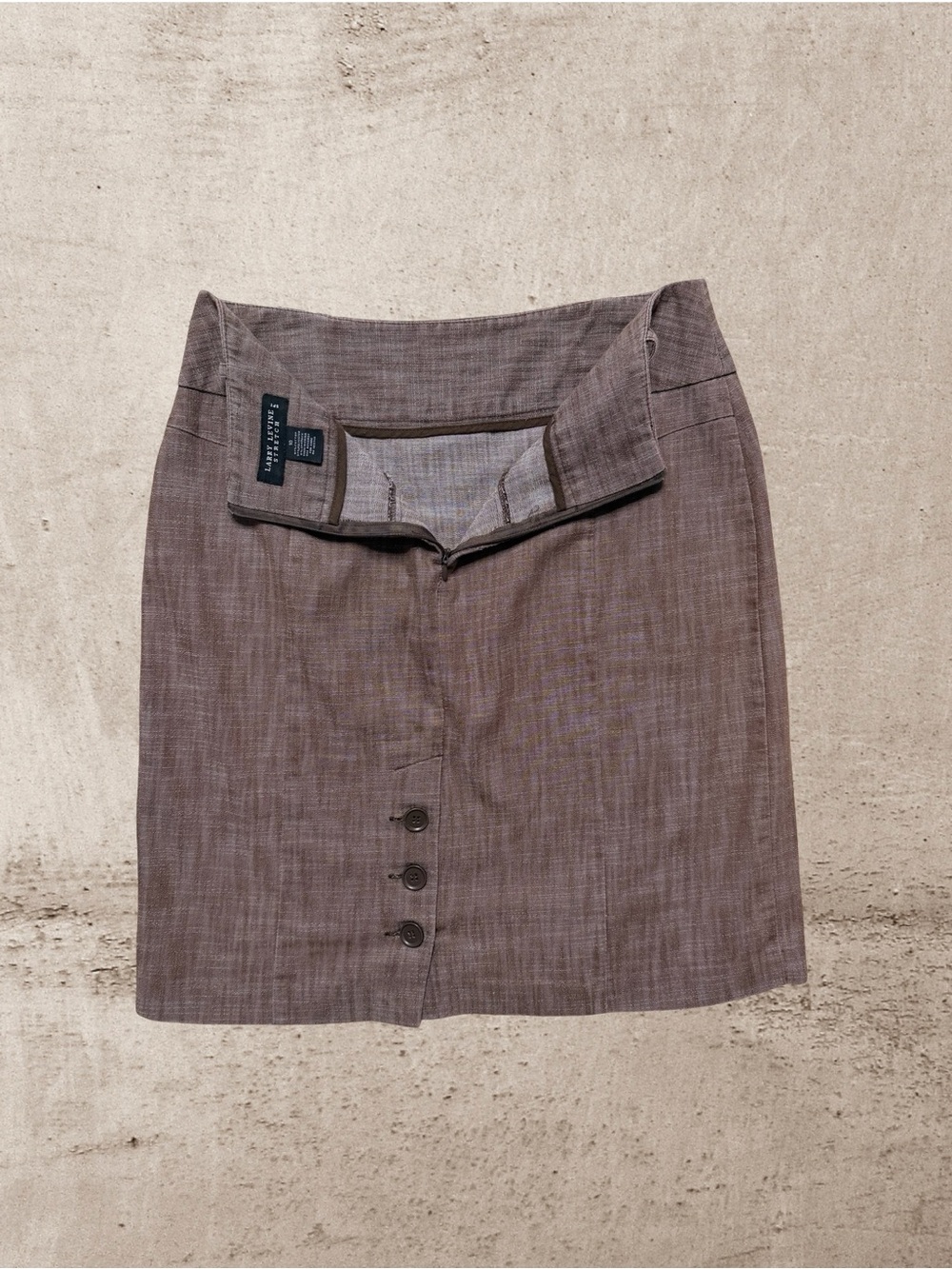 Larry Levine Stretch Above Knee Skirt Heathered Brown Button Vent Size 10 - Picture 4 of 5